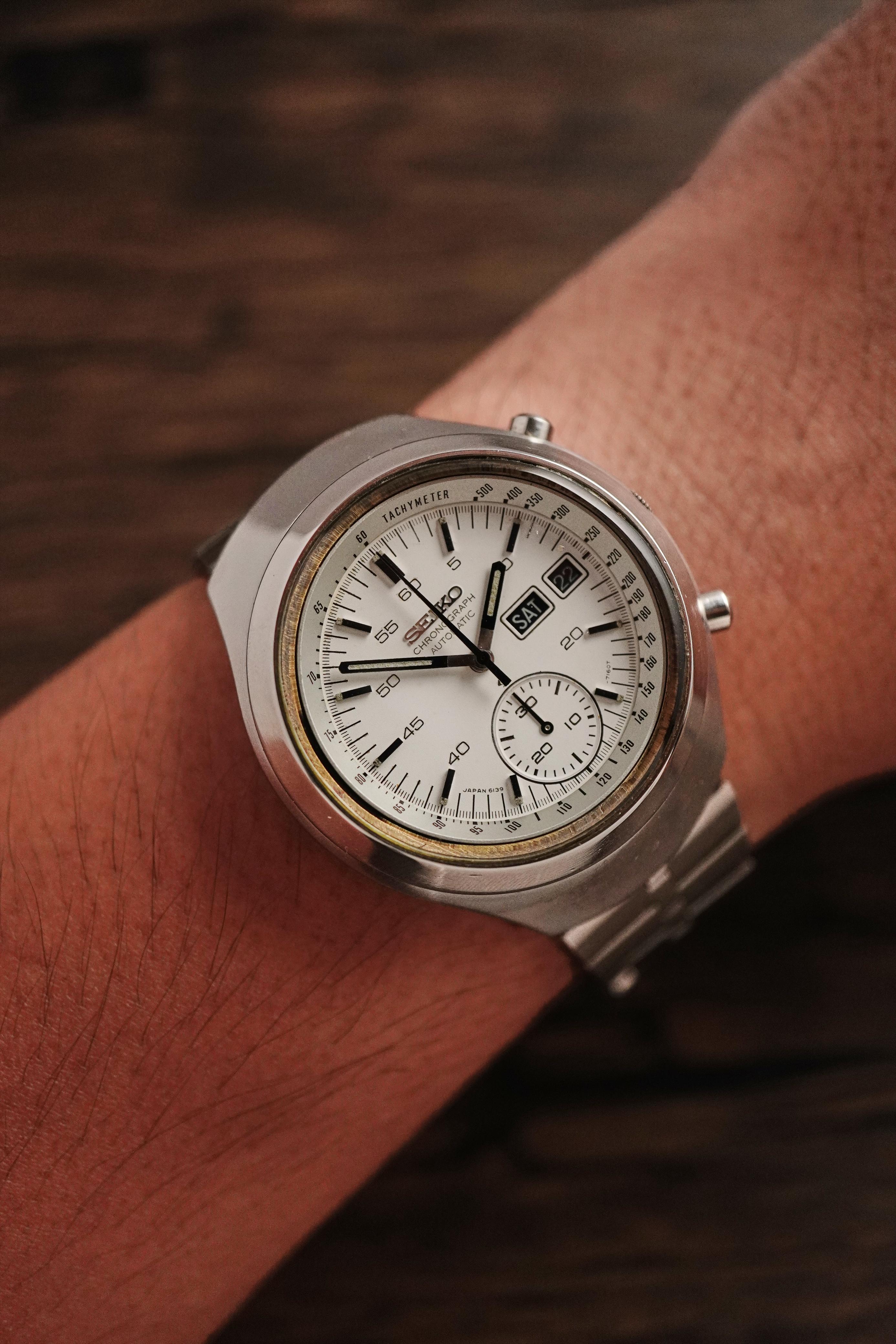 Orologio cronografo automatico vintage Seiko 6139-7100 con